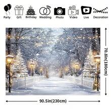 1 Toile de fond de conte de fées d'hiver, scène de forêt enneigée en polyester, décoration murale polyvalente pour les fêtes, sans électricité, convient pour la décoration extérieure et les fêtes.