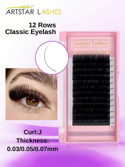 ARTSTAR J Crul Extensiones de Pestañas Clásicas de 12 Filas, Negro Mate, Suave Natural Profesional