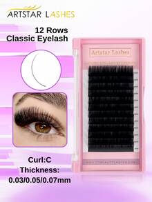 ARTSTAR 12 Rows One By One Lash Extensions Classic Eyelashes Extensions J/B/C/D Curl Natural Soft False Individual Lashes 6-15mm Black - C - View 2