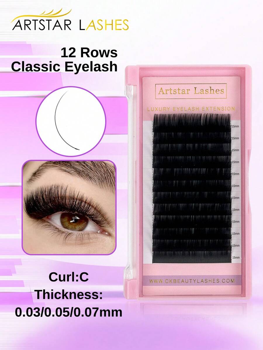 ARTSTAR 12 Rows One By One Lash Extensions Classic Eyelashes Extensions J/B/C/D Curl Natural Soft False Individual Lashes 6-15mm Black