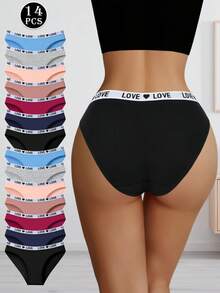 14 Pcs Fashion "LOVE" Letter Design  Underwear Women,Sexy Low-Waist  Women's Panties ,Fashion Solid Color Lingerie For Women ,Comfortable Sports Shorts Lingerie ,Ropa Interior Para Mujeres - 彩色 - 查看 4