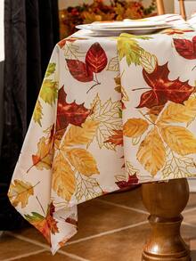 1pc Thanksgiving Maple Leaf Print Tablecloth, 3D Bamboo Texture, Washable Rectangular Table Cover For Coffee Tables, Bedside Cabinets, Dining Tables, Home Decor, Dining, Parties, Holidays, Autumn