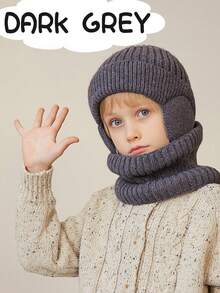 2pcs Kids Winter Knitted Hat & Scarf Set, Solid Color Warm Thermal Lined Beanie Hat & Neck Warmer For Boys, Suitable For Outdoor, Travel, Skiing, School, Cycling - 1PC - View 5