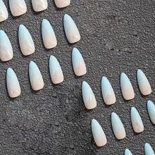 24 Pieces Medium And Long Almond Shape Summer Fresh Blue Gradual Change Silver Line Full Coverage Fake Nail Sticker - CDJ-20-5 - View 2