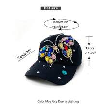 "Rainbow Butterfly" Bling Bling Bead BASEBALL CAP Adjustable, UV Protection, Perfect For Outdoor Activities, Casual - Hitam - View 4