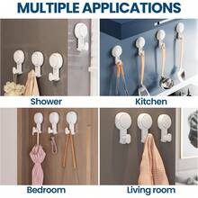 4pcs Powerful Suction Cup Hooks And No Drill Wall Mounted Towel Rack, Kitchen Hooks, No Drilling Required, Reusable, Waterproof, 360° Rotation, 2pcs Shower Hooks, 1pc Towel Rack, Kitchen Suction Cup Hooks, Suitable For Bathroom, Wall, Bathrobe, Coat, Practical Hooks - White - View 8