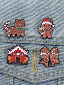 QIHOO 圣诞姜饼人饼干珐琅别针可爱猫咪蝴蝶结胸针背包徽章翻领别针珠宝礼物送给朋友 - 彩色 - 查看 1