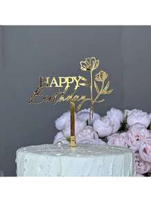1 件/3 件/6 件金色蝴蝶花朵植物生日快乐蛋糕装饰生日女孩亚克力生日派对礼物甜点装饰 - 彩色 - 查看 19