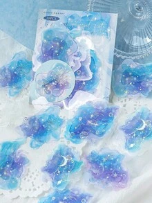CANDY POETRY 10 件/包水彩扎染全息贴纸，创意美学贴纸贴花，DIY 装饰剪贴簿工艺材料，节日礼物，个性化剪贴簿学校用品 - 藍色 - 查看 1