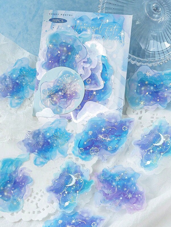 CANDY POETRY 10 miếng/gói miếng dán ba chiều nhuộm màu nước, miếng dán thẩm mỹ sáng tạo, vật liệu thủ công trang trí sổ lưu niệm tự làm, quà tặng ngày lễ, đồ dùng học tập sổ lưu niệm cá nhân hóa