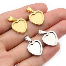 2pcs 12mm Inner Size Thick Stainless Steel Heart Pendant Cabochon Blank Base Setting Bezel Tray DIY Jewelry Making Accessories - Heart - View 2