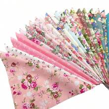 22片/套粉色花卉布料方块，25*25厘米/9.8*9.8英寸，预裁拼布片，适用于DIY缝纫、工艺品、包装、抱枕、绗缝。鲜艳的花卉印花，仅可手洗，DIY拼布和缝纫，节日礼物之选 - 彩色 - 查看 8