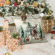 1 szt. Poszewka na poduszkę z motywem renifera w kształcie choinki, świąteczna, zimowa poszewka na poduszkę na sofę, wzór jednostronny, wkładka nie jest dołączona. - Zielony - Zobacz 9