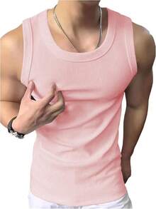 Men's Summer Tank Tops Sleeveless Undershirts Tank Basic Workout Gym Muscle Shirts-2025 - Pink - View 1