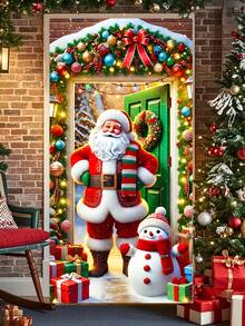 Tenda da porta versatile in poliestere con Babbo Natale e pupazzo di neve - Design rustico vintage per Natale, Ognissanti, Ringraziamento e altro - 90x180 cm, ideale per Natale, perfetta per il Ringraziamento