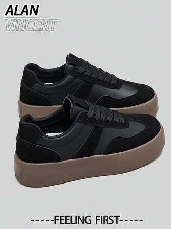 Alan Vincent Zapatos negros 2025 Nuevos zapatos casuales para mujer Zapatos con suela gruesa Zapatos deportivos Zapatos de mujer Mocasines a juego diario Zapatos cómodos y de moda para mujer Zapatos de entrenador alemán