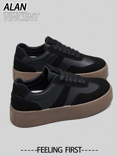 Alan Vincent 黑色鞋 2025新款女士休闲鞋 厚底鞋 运动鞋 女士鞋 日常百搭乐福鞋 舒适时尚女鞋 德国运动鞋