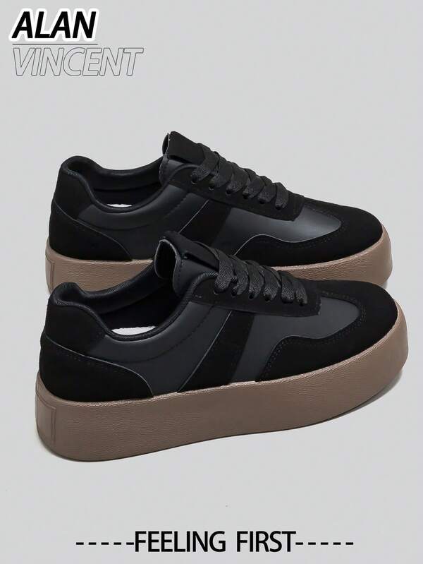 Alan Vincent Black Shoes 2025 New Women's Casual Shoes Thick-Soled Shoes Sports Shoes Ladies Shoes Daily Match Loafers Comfortable And Fashionable Shoes For Women German Trainer Cortez Shoes