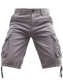 Plus-Size Men's Solid-Color Pure Cotton Fashionable Casual Campus College Style American High Street Outdoor Mountain Tactical Style Workwear Shorts - 灰色 - 查看 3