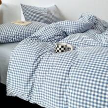 Vclife Vintage Floral Comforter Set Four Sizes, All Seasons Muslin Cotton Bedding Set, 3 Pieces Farmhouse Shabby Chic Jacquard Floral Comforter Set Perfect For Women And Men - 胖被套裝-天藍小格 - 查看 7