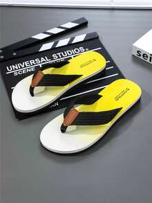 Men's Fashionable Casual Comfortable Lightweight Flip Flops, Versatile Beach Slippers For Summer - Yellow - View 3