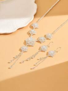 3 Stücke Braut Blumen Quasten Halskette und Ohrringe Schmuckset, eleganter Stil für Hochzeit und Bankett