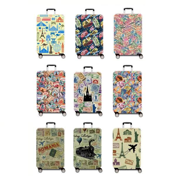 Postmark, Postage Stamp, Luggage Stamp, City Place Name, Famous Landmark Style, Personalized Printing Pattern, Production Process Upgrade, Overall Elastic Binding Process, Thickened Elastic Fabric, Washable, Suitcase Protective Cover, Suitcase Protective Cover, Very Suitable For Business Trips , Travel, Luggage Check-In, Suitable For 20-28 Inch Boxes. Bag For School School Accessories School Stuff