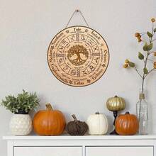 2件套复古手工木制家居装饰品，尺寸19.99x19.99厘米，希腊轮盘图案，标有节日名称：冬至、春分、五朔节、秋分、万圣节 - 天然木制祭坛装饰，适用于巫术、德鲁伊教和异教 - 完美礼物，神秘设计，精湛工艺，占卜工具，圣诞装饰 - 彩色 - 查看 3