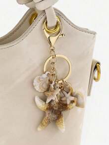 1pc Unisex Natural Dual-Tone Seashell Keychain, Cloud Spiral Shell & Starfish Pendant, Summer Beach Series Gift For Friends, Keychain Accessory - 多色 3 - 查看 4