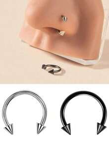 1/2pcs Stainless Steel Pierced Nose Ring,Fashion Personalized Simple Rivets, Women's Silver And Black Nose Rings, Nightclub Parties Jewelry, Birthday Gifts ﻿ - Multicolor - View 1