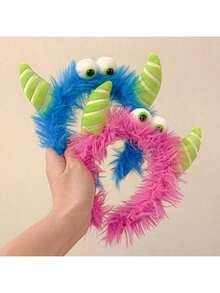 1pc Cute Monster Plush Headband, Suitable For Women - Soft And Fluffy Cartoon-Style Headband With Cute Eyes, Perfect For Washing The Face And Makeup. Available In Blue, Green, Pink And Purple. Hair Accessory, Christmas Gift, Christmas Decorative Hair Accessory, Hair Band, Hair Hoop ,Party