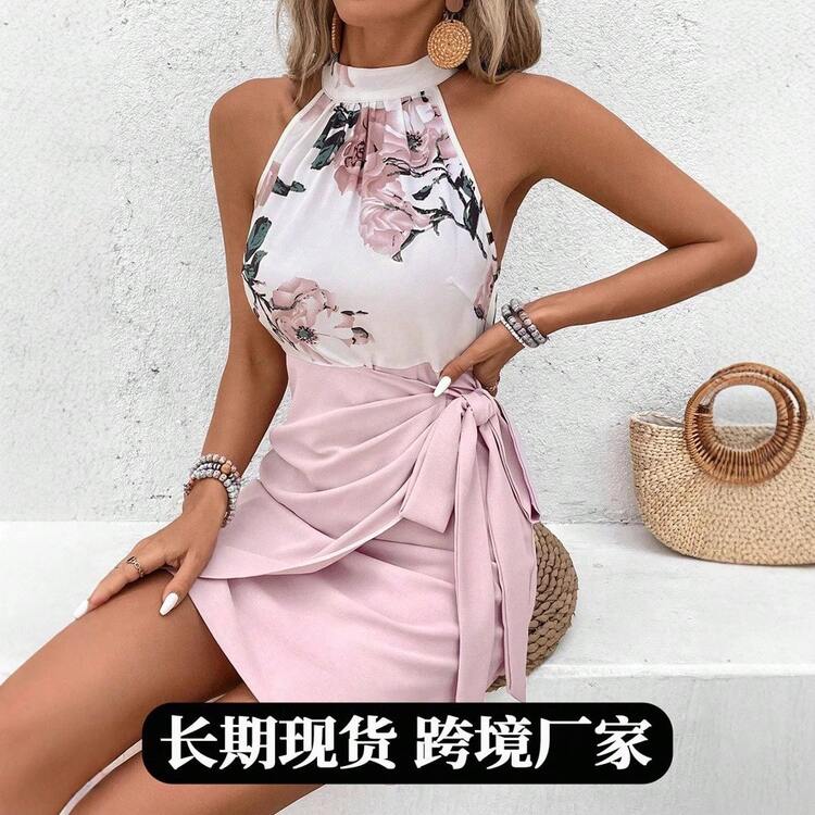 Vestido sin tirantes y sin mangas con estampado nuevo para mujer, ropa de verano - Verde - Añade 2