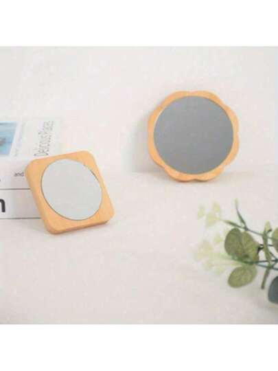 Round Kanten held Mirror, Solid Wood Dormitory Girls' Makeup Portable Compact Dressing Spiegel view 2
