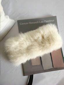 1pc New Autumn/Winter Quilted Faux Fur Headband, Fluffy Hollow Top Leather Woven Retro Wide Brim Warm Fuzzy Headwrap - As Shown - View 5