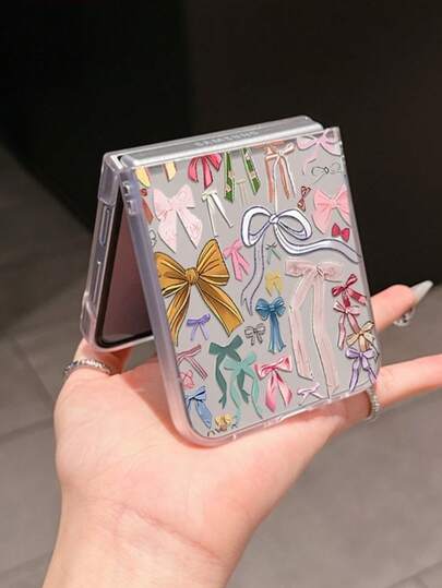 1pc Minimalist Matte PC Material Full Screen Bow Design Foldable Phone Case, Protective And Anti-Drop: Compatible With Samsung Galaxy Zflip 3/Zflip 4/Zflip 5/Zflip 6/Zflip 7/ Razr 50 Ultra/ Razr 60 Ultra/ Razr 60/ Razr 50/Galaxy Z Flip7 FE