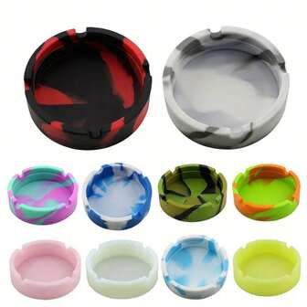 Round Silicone Ashtray, Portable Outdoor Ashtray Box