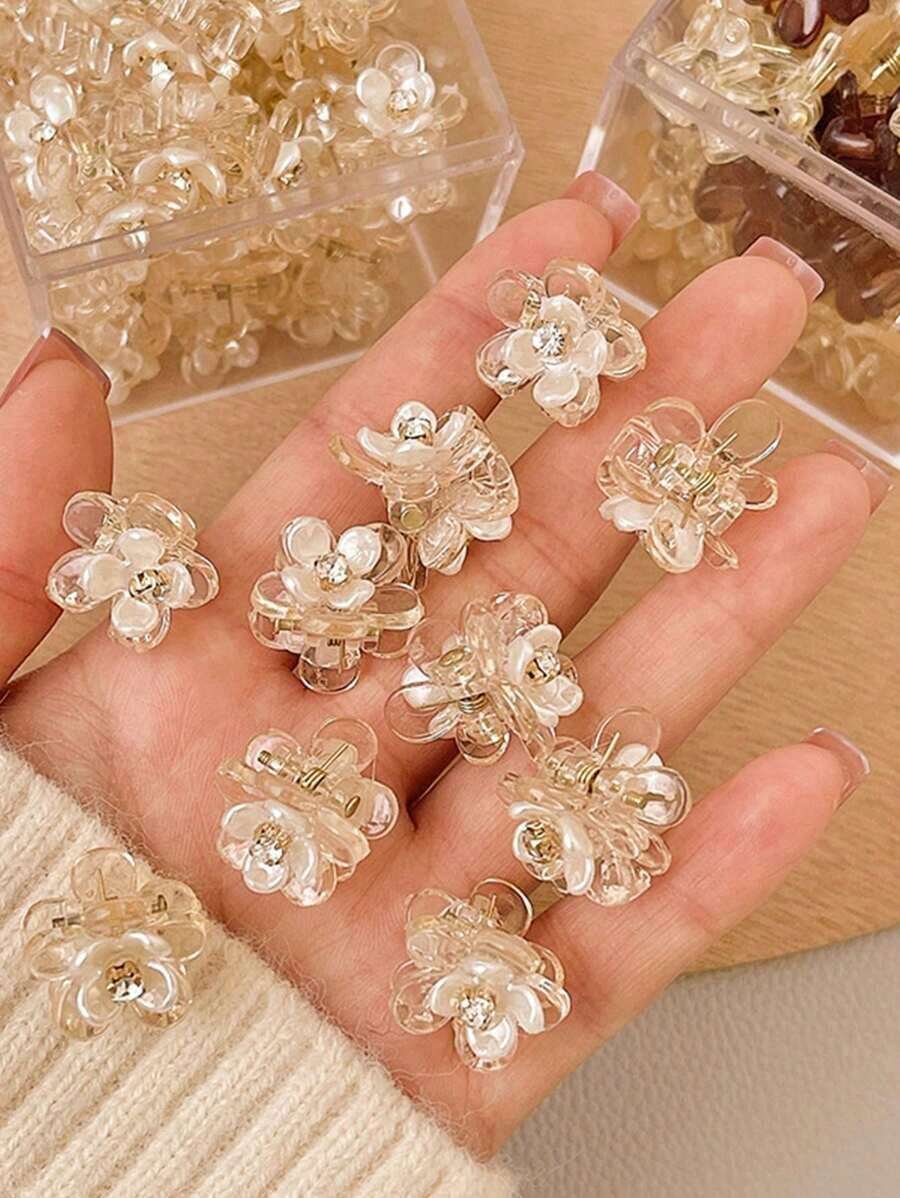 10pcs/Set Camellia Flower Rhinestone Mini Clip, Super Fairy Sweet High-End Princess Hairpin, Fashion Elegant Versatile Bangs Side Hair Clip, Suitable For Daily Outfit, Photo Shoot, Outdoor, Commute, Date, Beach Holiday Hair Claws Claw Clips Hair Clips Hair Jaw Clip Hair Clamps Hair Clutch Hair Catcher Clip Fall Winter Hair Accessories For Women For Vacation Outfits Woman - 10pcs Transparent Camellia Clips - View 1