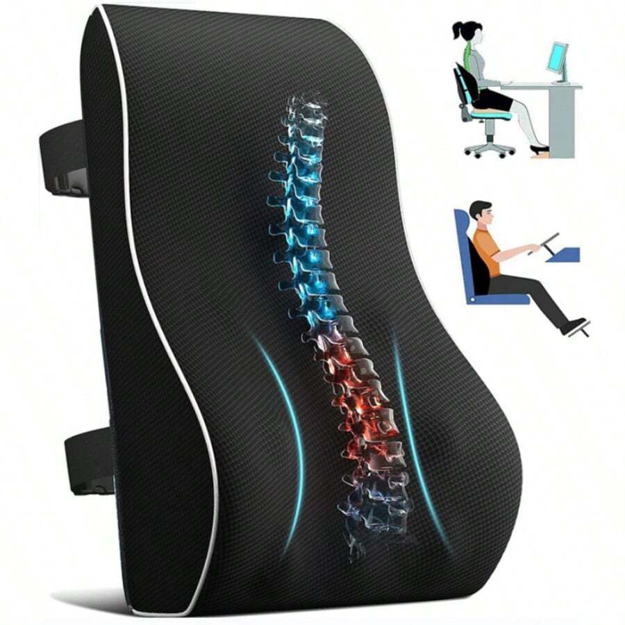 Waist Support Pillow - Birthday Gift For Ladies And Gentlemen, Ergonomic Back Support, With Breathable 3D Mesh Cover, Suitable For Office Chairs, Gaming Chairs, Cars, And Home Use (Black) - 黑色 - 查看 1
