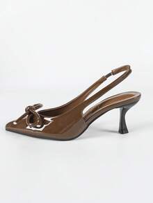Damen elegante Schleifensandalen für den Berufsalltag, Alltagstragen, Dunkelbraun + Schleifendekor Muster Spitzschuh Knöchelriemen Mittlerer Absatz Sandalen, modischer & eleganter Stil für Berufstätige Frauen, Pendeln/Date, Dunkelbraune Schleifensandalen für Frauen - Braun - Übersicht 6