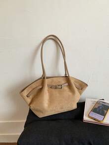 حقيبة يد نسائية من جلد البولي يوريثان والجلد المدبوغ للشتاء، سعة كبيرة، مزينة بالأشرطة، أنيقة للتنقل والشارع