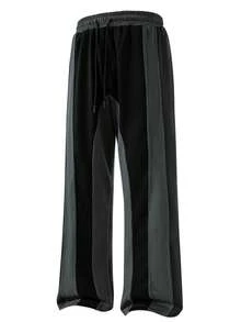 Casual Patchwork Contrast Color Drawstring Loose Wide Leg Men Pants, Fall - Màu xám đen - Xem 3
