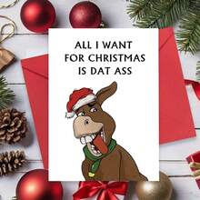 1PC, Christmas Card For Husband Wife, Funny Pun Christmas Card, Donkey Christmas Card For Boyfriend Girlfriend, All I Want For Christmas Is Dat - one-size - View 4