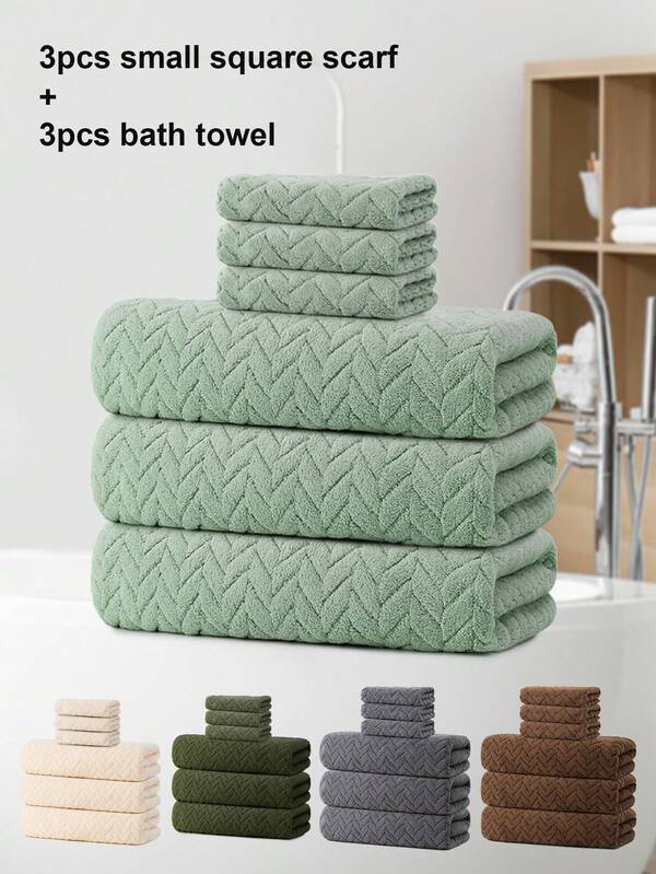 6pcs Luxury Towel Set, Made Of Polyester Fiber, Soft & Skin-Friendly, Quick-Drying, Solid Color, Suitable For Home Bathroom/Salon/Sauna/Swimming/Gym/Travel/Camping/Halloween/Christmas/Autumn, 30x30cm/11.81x11.81inch, 70x140cm/27.56x55.12inch Shower Towels For Beaty Salon, Hotel Sports,Home Essentials, Towel, Skin Care