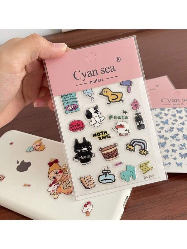2pcs Cat & Animal World Jelly Stickers, Cute 3D DIY Stickers For Phone Case, IPad, Laptop, Scrapbooking