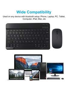 AKKHOO 无线蓝牙键盘和鼠标组合，兼容 iPad、电脑、手机、平板电脑、可充电、静音、迷你键盘鼠标套装（新旧版本随机） - 黑色 - 查看 4