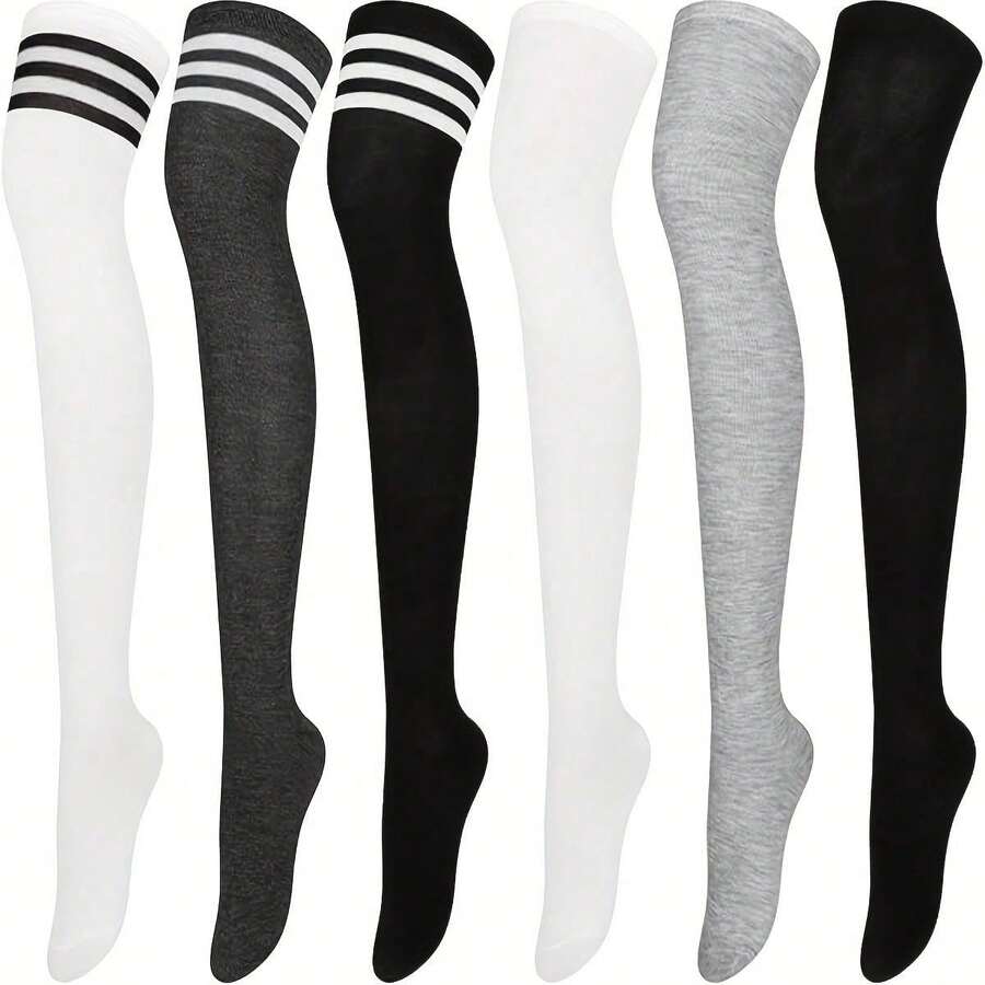 5 Pairs Women's Deluxe Thigh-High Socks Variety - Ideal Present For Girlfriends, Over-The-Knee Style For Boots & Formal Attire, Breathable Athletic Comfort, Year-Round Use - 5 cặp màu ngẫu nhiên - Xem 1