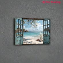 1 Pc Canvas Painting, Outside The Window Is The Ocean. , Wooden Framed Art,High Quality ,Thickness 2.25cm/1inch  Wall Art Prints Poster Direct Hanging Decor For Home Gifts,Living Room, Bathroom, Bedroom, Kitchen,Bar,Office - Màu xanh lam - Xem 4