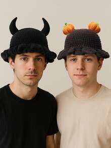 1 件纯色手工编织钩针帽,波西米亚风格褶皱软边帽,带褶边,休闲可爱复古街头时尚涤纶针织渔夫帽 - 彩色 - 查看 10