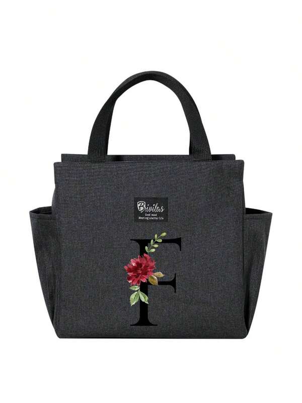 حقيبة غداء معزولة وردية أنيقة بطبعة زهرية، ذات غلاف قماشي وطبقة عازلة من الألومنيوم السميك داخليًا، مفضلة لموظفي المكاتب وطالبات المدارس والسفر، حقيبة غداء محمولة ومقاومة للماء