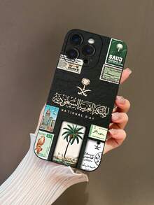 1 Stück Mode Kreativ Stempel & Architektur Patchwork Muster Handyhülle, TPU Material Stoßfest, Wasserdicht, kompatibel mit iPhone 16/15/14 Plus/13/12/11/Pro Max/Pro/Plus und Galaxy Serie